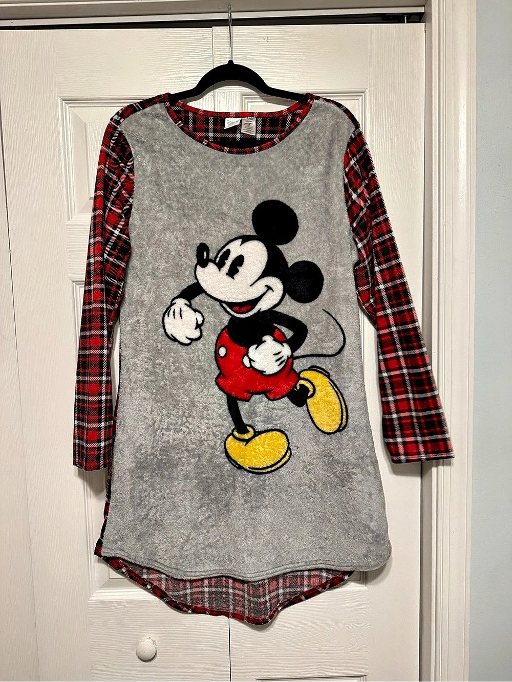 Disney Mickey Mouse Plaid Fleece Sleep Shirt Nightgown Dress Size Small/Medium